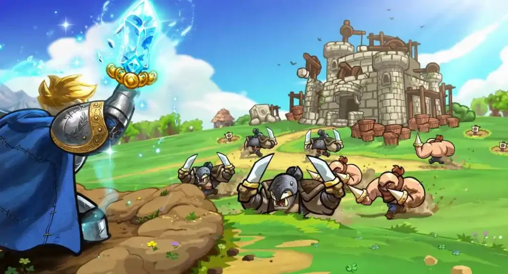 Kingdom Rush 6: Genesis TD featuring defense towers, dual heroes, and enemy waves along paths.